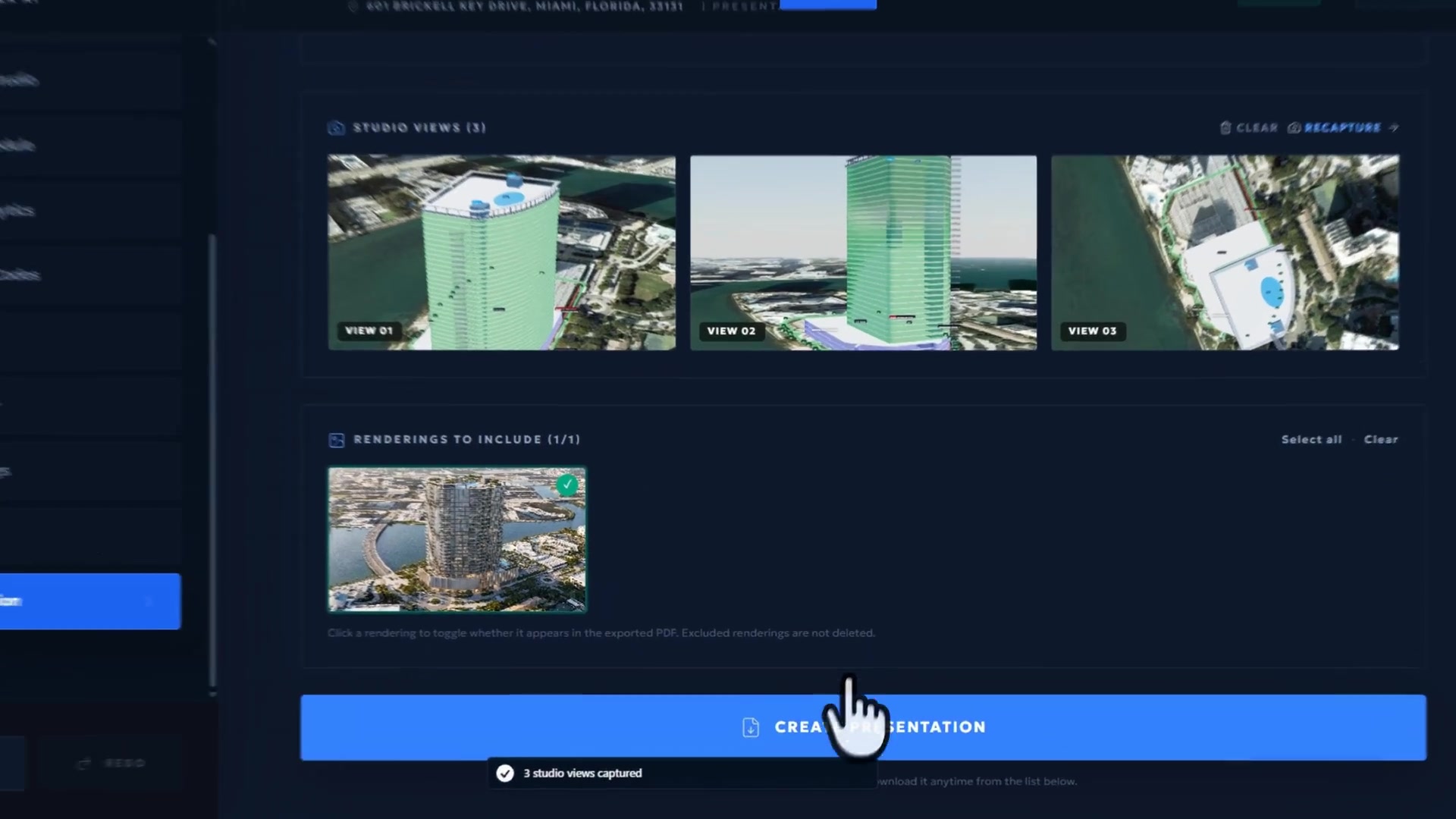 DARCH presentation workspace with three captured studio views and a rendering